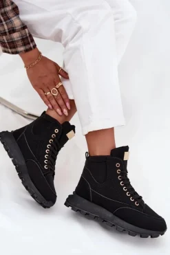 Damskie Boto Ocieplane Trapery Damskie Na Platformie Czarne Marivira