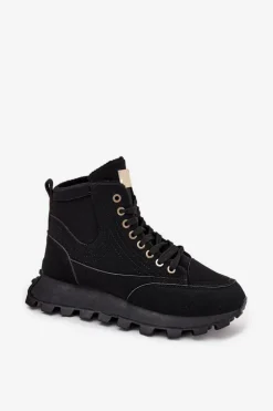 Damskie Boto Ocieplane Trapery Damskie Na Platformie Czarne Marivira