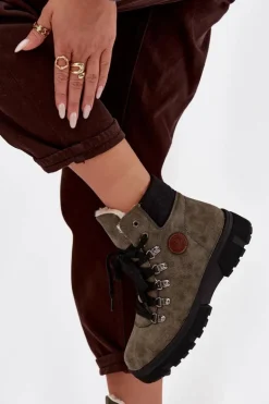 Online Boto Ocieplane Trapery Damskie Na Platformie Ciemnozielone Zaraine Zielony