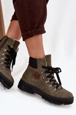 Online Boto Ocieplane Trapery Damskie Na Platformie Ciemnozielone Zaraine Zielony