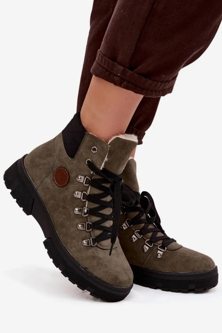 Online Boto Ocieplane Trapery Damskie Na Platformie Ciemnozielone Zaraine Zielony