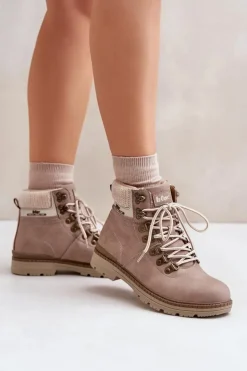 Damskie Lee Cooper Ocieplane Trapery Damskie LCJ-24-03-3042 Ciemnobeżowe