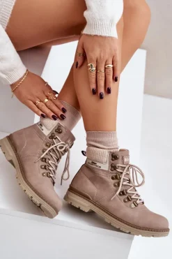 Damskie Lee Cooper Ocieplane Trapery Damskie LCJ-24-03-3042 Ciemnobeżowe