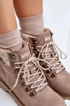 Damskie Lee Cooper Ocieplane Trapery Damskie LCJ-24-03-3042 Ciemnobeżowe