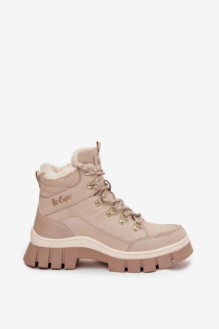 Lee Cooper Trekkingowe Damskie|Botki Ocieplane*Ocieplane Trapery Damskie LCJ-25-31-3910 Beżowe Beżowy