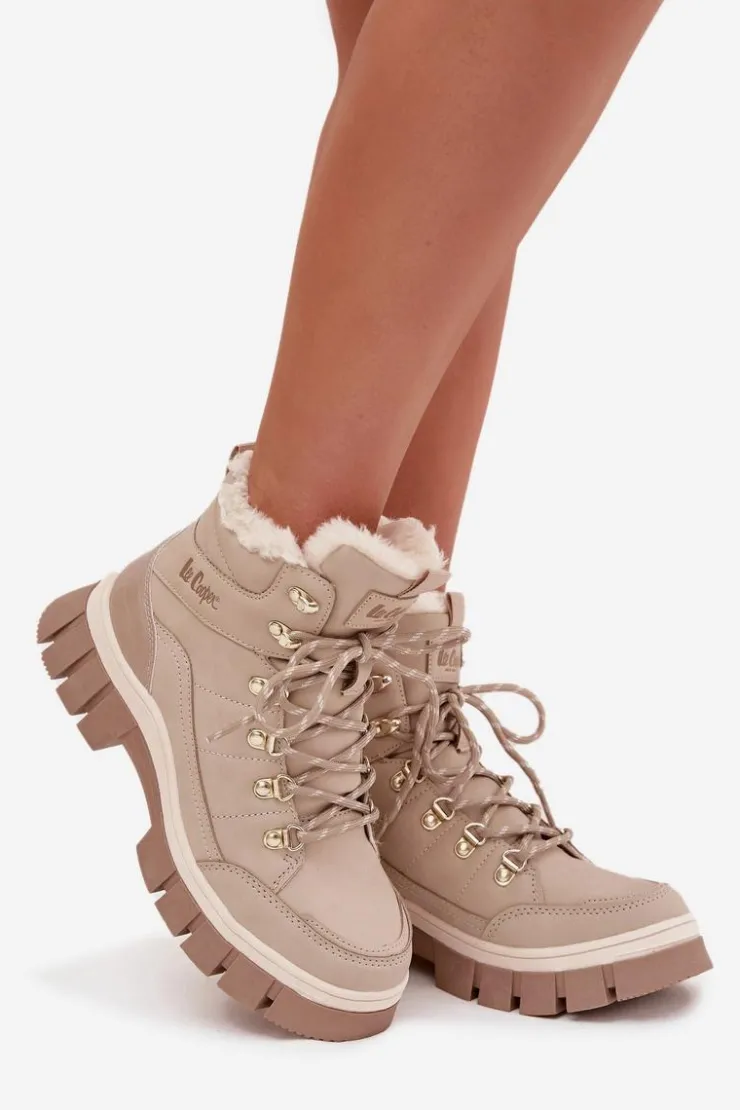 Lee Cooper Trekkingowe Damskie|Botki Ocieplane*Ocieplane Trapery Damskie LCJ-25-31-3910 Beżowe Beżowy