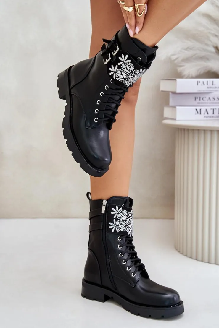 Online Boto Ocieplane Workery Botki Z Ozdobnym Paskiem I Klamrami Czarne Viveria