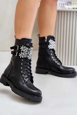 Online Boto Ocieplane Workery Botki Z Ozdobnym Paskiem I Klamrami Czarne Viveria