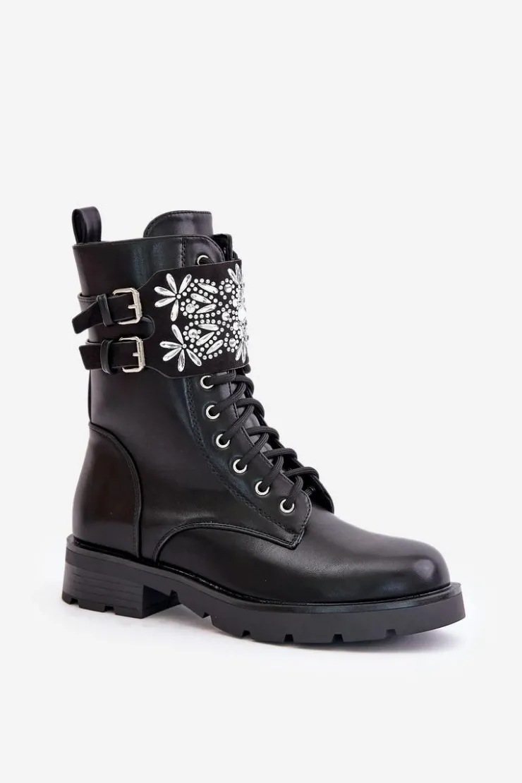 Online Boto Ocieplane Workery Botki Z Ozdobnym Paskiem I Klamrami Czarne Viveria