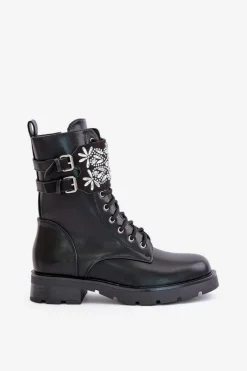 Online Boto Ocieplane Workery Botki Z Ozdobnym Paskiem I Klamrami Czarne Viveria