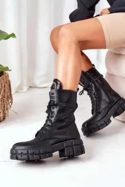 Boto Botki Sznurowane|Czarne Botki*Ocieplane Workery Z Kamieniami Czarne Hadley