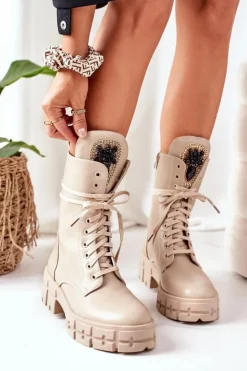 New Boto Ocieplane Workery Z Kamieniami Beżowe Hadley