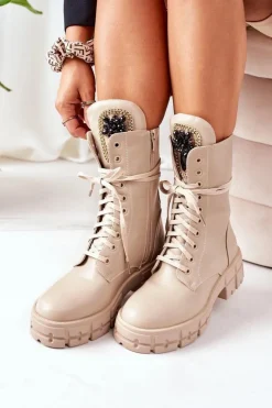 New Boto Ocieplane Workery Z Kamieniami Beżowe Hadley