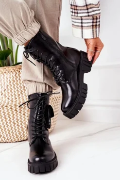 Damskie Boto Ocieplane Workery Z Kieszenią Czarne Awesome