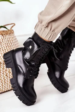 Damskie Boto Ocieplane Workery Z Kieszenią Czarne Awesome