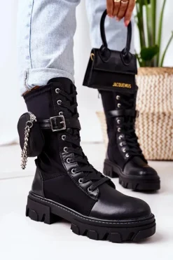 Boto Botki Sznurowane|Czarne Botki*Ocieplane Workery Z Nerką Czarne Look At Me