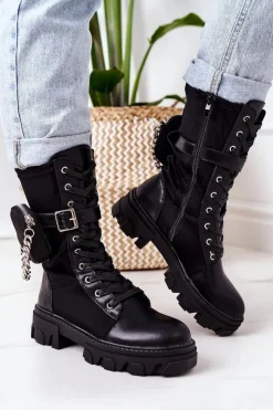 Boto Botki Sznurowane|Czarne Botki*Ocieplane Workery Z Nerką Czarne Look At Me