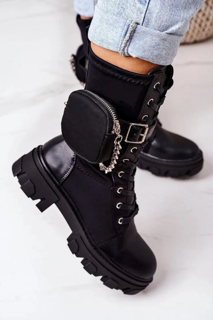Boto Botki Sznurowane|Czarne Botki*Ocieplane Workery Z Nerką Czarne Look At Me
