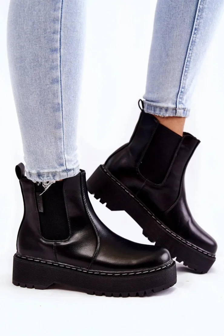 Damskie Big Star Shoes Ocieplane Wsuwane Botki Big Star II274101 Czarne