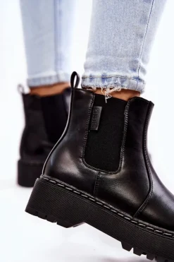 Damskie Big Star Shoes Ocieplane Wsuwane Botki Big Star II274101 Czarne