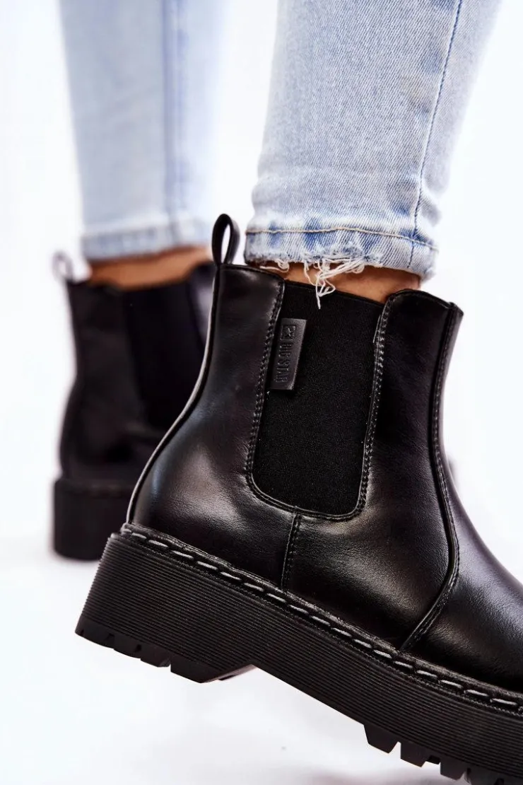 Damskie Big Star Shoes Ocieplane Wsuwane Botki Big Star II274101 Czarne