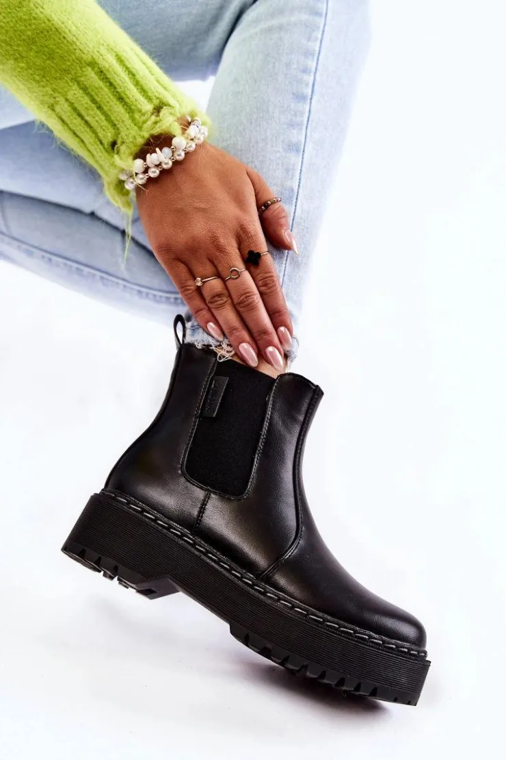 Damskie Big Star Shoes Ocieplane Wsuwane Botki Big Star II274101 Czarne