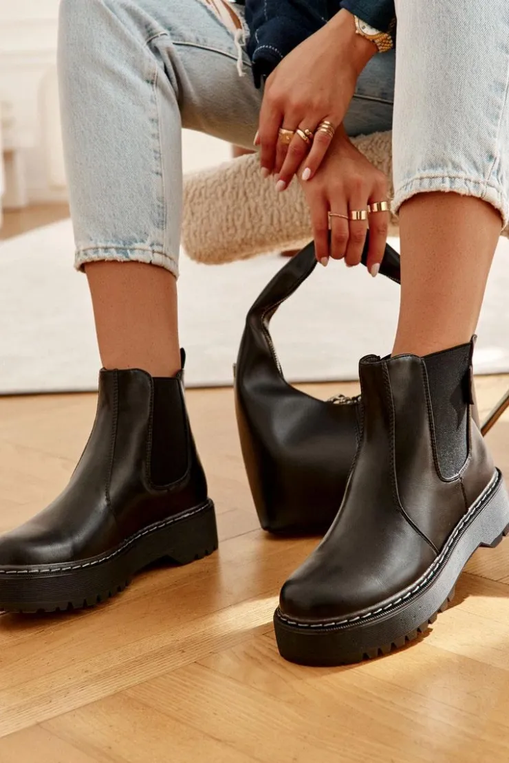 Damskie Big Star Shoes Ocieplane Wsuwane Botki Big Star II274101 Czarne