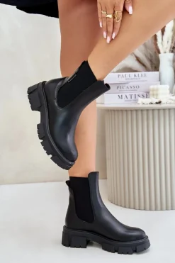 New Big Star Shoes Ocieplane Wsuwane Botki Sztyblety Z Eko Skóry Big Star MM274071 Czarne