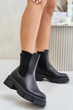 New Big Star Shoes Ocieplane Wsuwane Botki Sztyblety Z Eko Skóry Big Star MM274071 Czarne