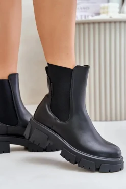 New Big Star Shoes Ocieplane Wsuwane Botki Sztyblety Z Eko Skóry Big Star MM274071 Czarne