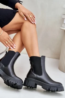 New Big Star Shoes Ocieplane Wsuwane Botki Sztyblety Z Eko Skóry Big Star MM274071 Czarne