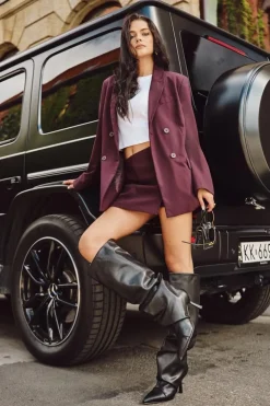 Sale Boto Ocieplane Wsuwane Kozaki Damskie Na Szpilce Z Marszczeniem Czarne Angelica