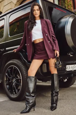 Sale Boto Ocieplane Wsuwane Kozaki Damskie Na Szpilce Z Marszczeniem Czarne Angelica