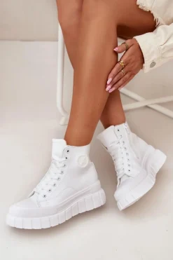 Boto Trampki Ocieplane|Trampki Damskie Wysokie*Ocieplane Wysokie Trampki Damskie Na Platformie Zamek Białe Sarira