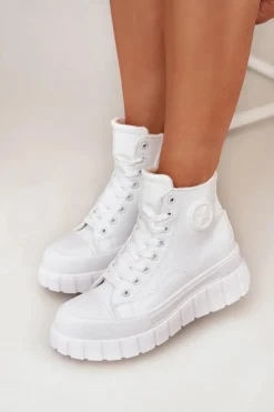 Boto Trampki Ocieplane|Trampki Damskie Wysokie*Ocieplane Wysokie Trampki Damskie Na Platformie Zamek Białe Sarira