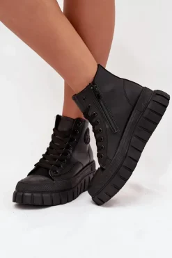 Boto Trampki Ocieplane|Trampki Damskie Wysokie*Ocieplane Wysokie Trampki Damskie Na Platformie Zamek Czarne Sarira Czarny