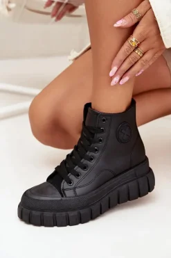 Boto Trampki Ocieplane|Trampki Damskie Wysokie*Ocieplane Wysokie Trampki Damskie Na Platformie Zamek Czarne Sarira Czarny