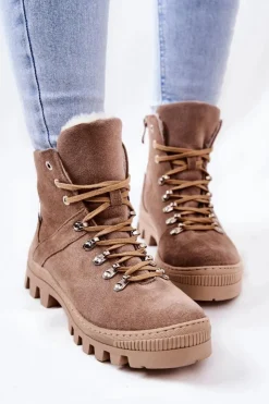 Damskie Boto Ocieplane Zamszowe Botki Piasek Sandstorm