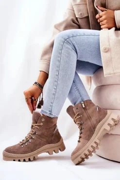 Damskie Boto Ocieplane Zamszowe Botki Piasek Sandstorm