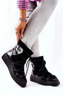 Damskie Boto Ocieplane Zamszowe Botki Śniegowce Czarne Clarem