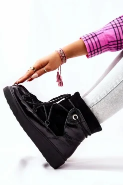 Damskie Boto Ocieplane Zamszowe Botki Śniegowce Czarne Clarem