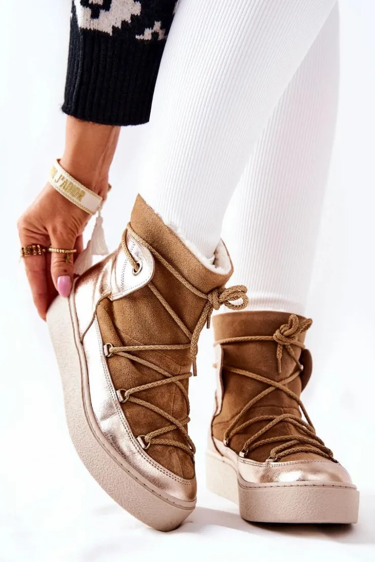 Outlet Boto Ocieplane Zamszowe Botki Śniegowce Camel Clarem Brązowy