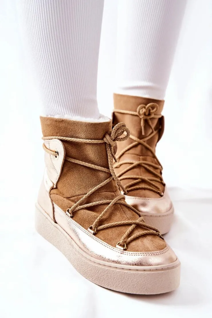 Outlet Boto Ocieplane Zamszowe Botki Śniegowce Camel Clarem Brązowy