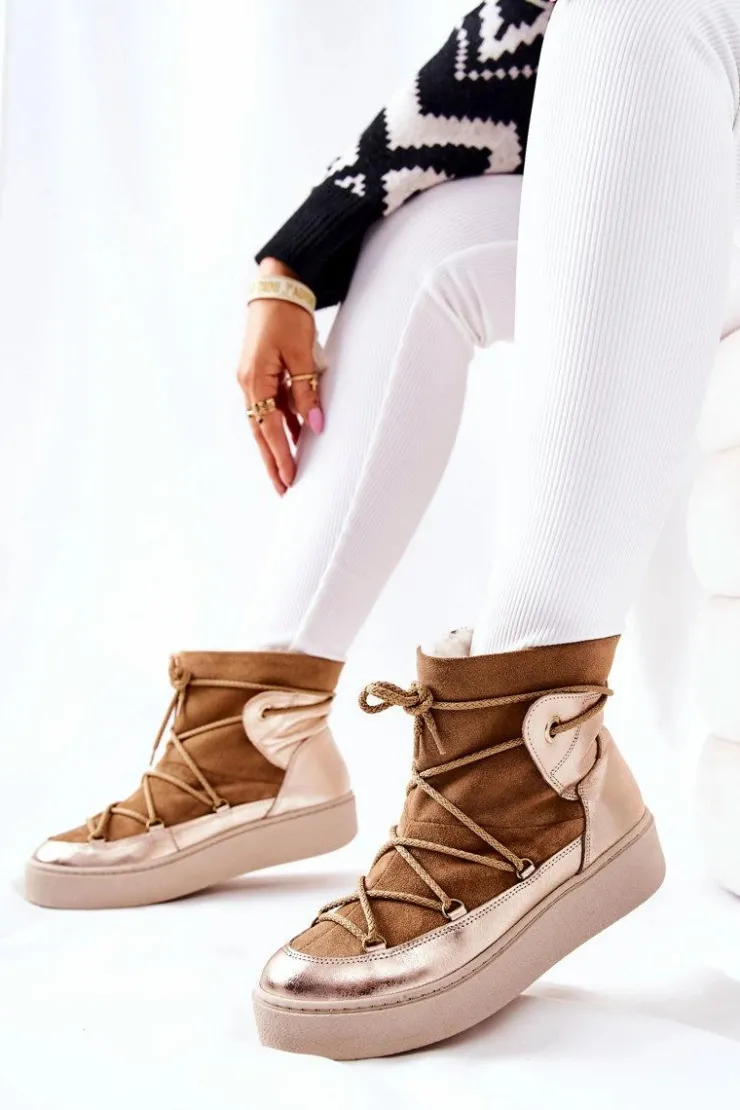 Outlet Boto Ocieplane Zamszowe Botki Śniegowce Camel Clarem Brązowy