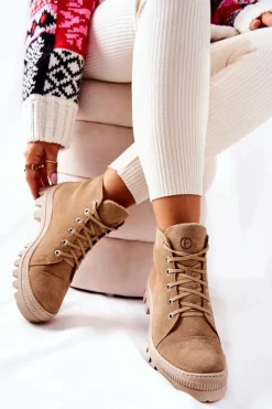 New Boto Ocieplane Zamszowe Botki Trapery Camel Madisson