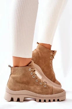 New Boto Ocieplane Zamszowe Botki Trapery Camel Madisson