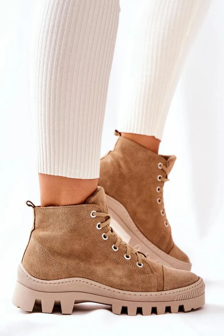 New Boto Ocieplane Zamszowe Botki Trapery Camel Madisson