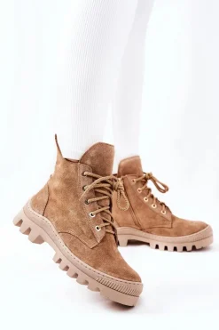 Online Boto Ocieplane Zamszowe Botki Trapery Camel Cressid