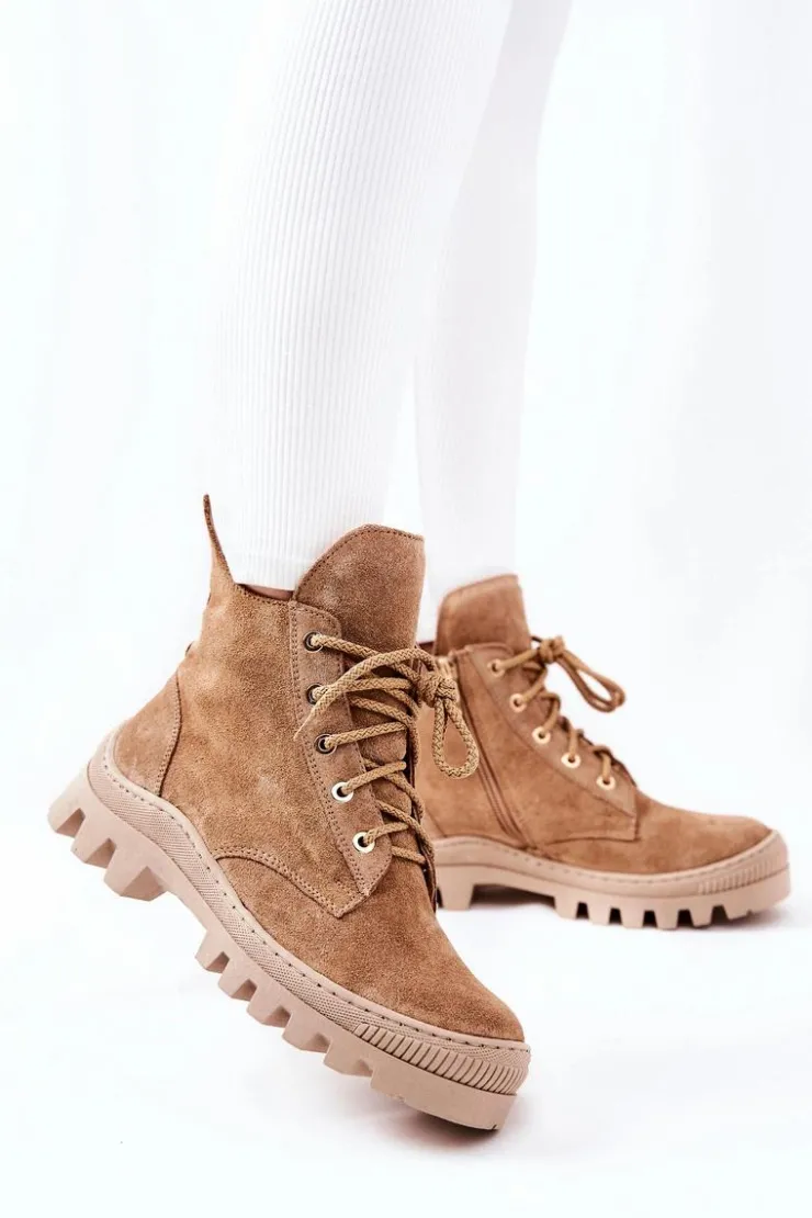 Online Boto Ocieplane Zamszowe Botki Trapery Camel Cressid