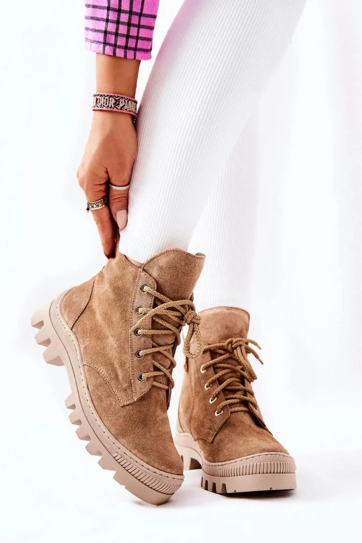 Online Boto Ocieplane Zamszowe Botki Trapery Camel Cressid